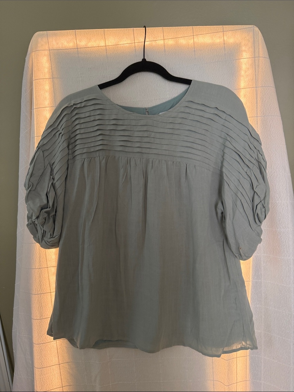 Pleated Detail Short Sleeve Women's Top - Sage